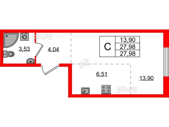 Квартира в ЖК «Аннино Сити», студия, 27.98 м², 2 этаж