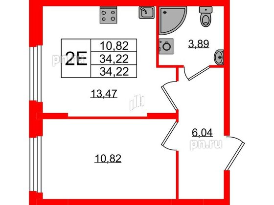 Квартира в ЖК «Аннино Сити», 1 комнатная, 34.22 м², 1 этаж