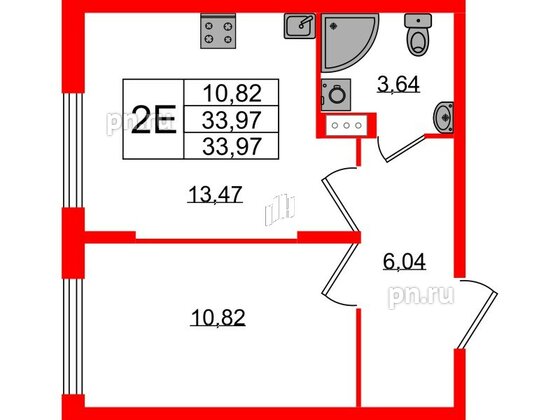 Квартира в ЖК «Аннино Сити», 1 комнатная, 33.97 м², 2 этаж