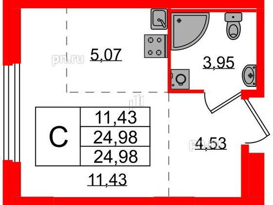 Квартира в ЖК «Аннино Сити», студия, 24.98 м², 1 этаж
