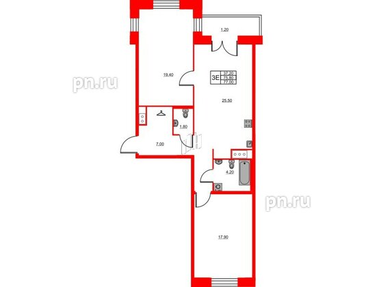 Квартира в ЖК Моисеенко X, 2 комнатная, 77 м², 5 этаж