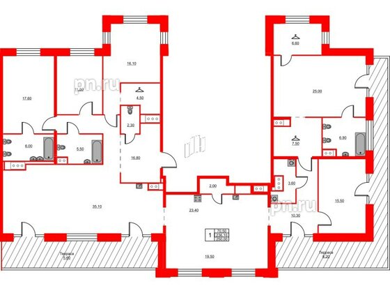 Квартира в ЖК Моисеенко X, 1 комнатная, 251.3 м², 9 этаж