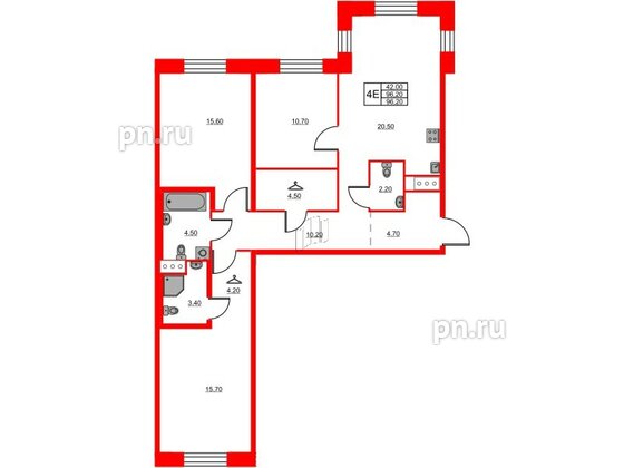 Квартира в ЖК Моисеенко X, 3 комнатная, 96.2 м², 3 этаж