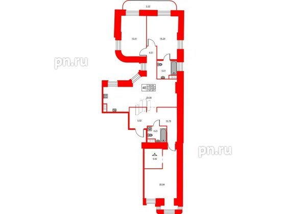 Квартира в ЖК Моисеенко X, 3 комнатная, 121.87 м², 3 этаж