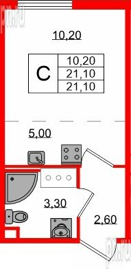 Квартира в ЖК «Октябрьская Набережная», студия, 21.1 м², 21 этаж