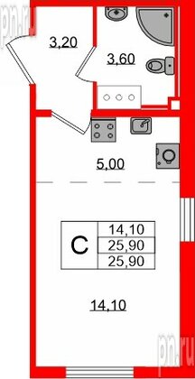 Квартира в ЖК «Октябрьская Набережная», студия, 25.9 м², 25 этаж