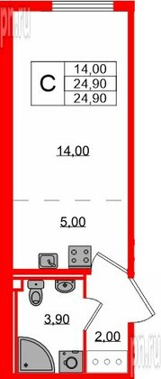 Квартира в ЖК «Октябрьская Набережная», студия, 24.9 м², 23 этаж