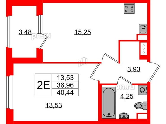 Квартира в ЖК Дубровский, 1 комнатная, 36.96 м², 4 этаж