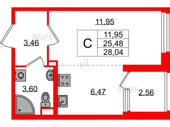 Квартира в ЖК Дубровский, студия, 25.48 м², 1 этаж