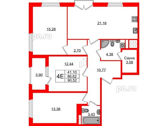 Квартира в ЖК Дубровский, 3 комнатная, 86.62 м², 2 этаж