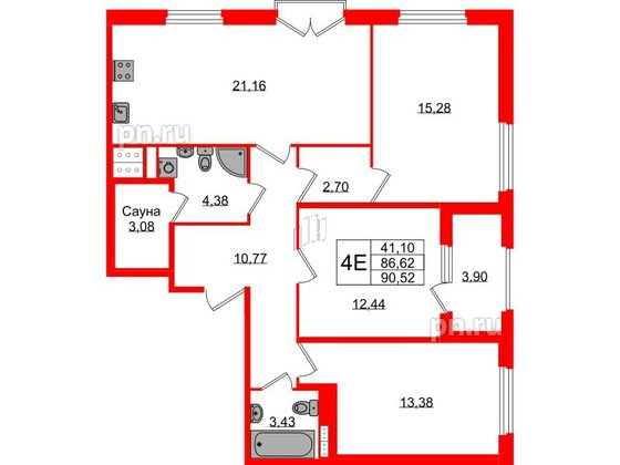 Квартира в ЖК Дубровский, 3 комнатная, 86.62 м², 2 этаж