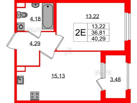 Квартира в ЖК Дубровский, 1 комнатная, 36.81 м², 1 этаж