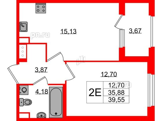 Квартира в ЖК Дубровский, 1 комнатная, 35.88 м², 4 этаж