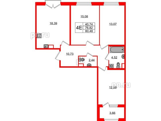 Квартира в ЖК Дубровский, 3 комнатная, 76.92 м², 2 этаж