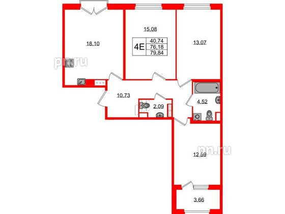 Квартира в ЖК Дубровский, 3 комнатная, 76.18 м², 3 этаж