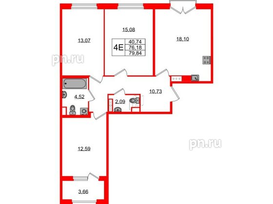 Квартира в ЖК Дубровский, 3 комнатная, 76.18 м², 3 этаж