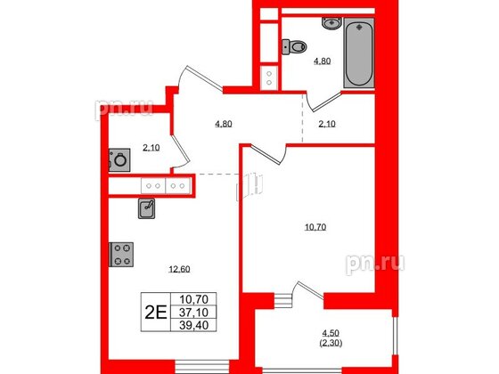 Квартира в ЖК Янила Форест, 1 комнатная, 39.4 м², 8 этаж