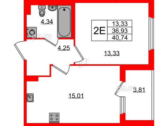 Квартира в ЖК Любоград, 1 комнатная, 36.93 м², 1 этаж