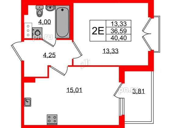 Квартира в ЖК Любоград, 1 комнатная, 36.59 м², 4 этаж