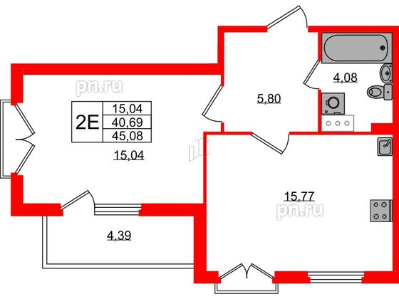 Квартира в ЖК Любоград, 1 комнатная, 40.69 м², 3 этаж