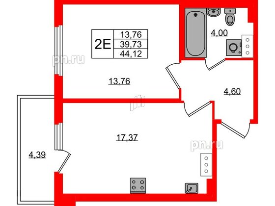 Квартира в ЖК Любоград, 1 комнатная, 39.73 м², 3 этаж