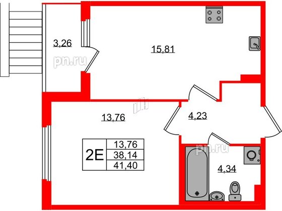 Квартира в ЖК Любоград, 1 комнатная, 38.14 м², 1 этаж