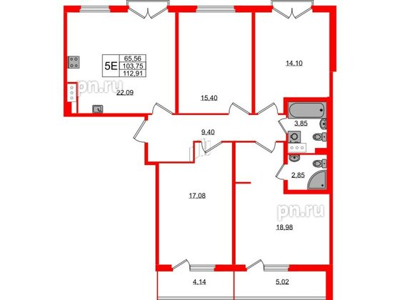 Квартира в ЖК Любоград, 4 комнатная, 103.75 м², 4 этаж