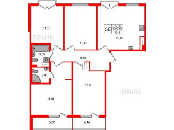 Квартира в ЖК Любоград, 4 комнатная, 103.75 м², 4 этаж