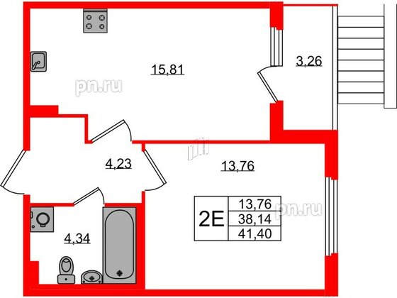 Квартира в ЖК «Любоград», 1 комнатная, 38.14 м², 1 этаж