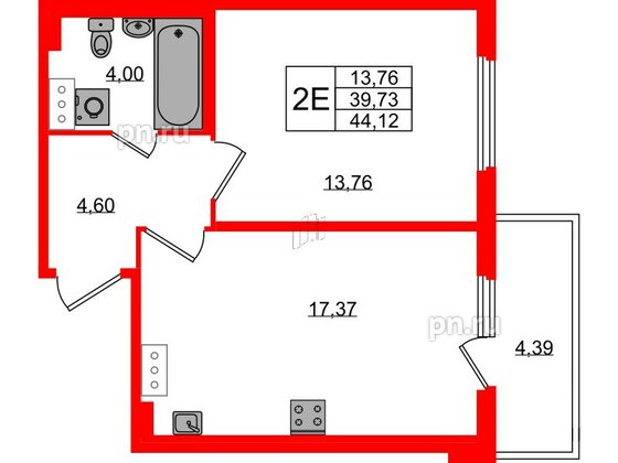 Квартира в ЖК Любоград, 1 комнатная, 39.73 м², 3 этаж