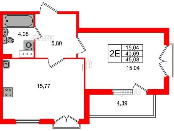 Квартира в ЖК Любоград, 1 комнатная, 40.69 м², 3 этаж