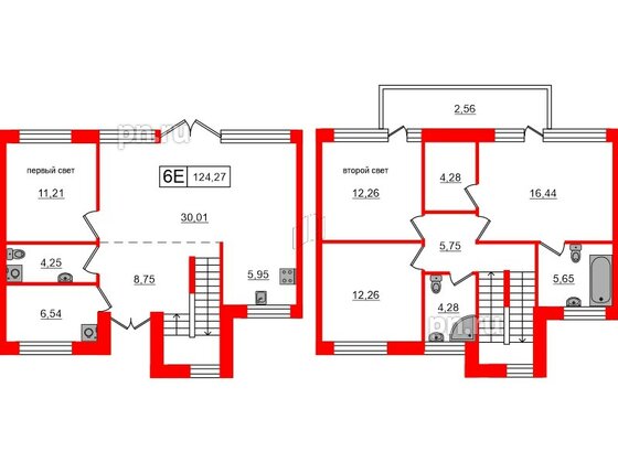 Квартира в ЖК Моменты. Repino, 5 комнатная, 124.27 м², 1 этаж