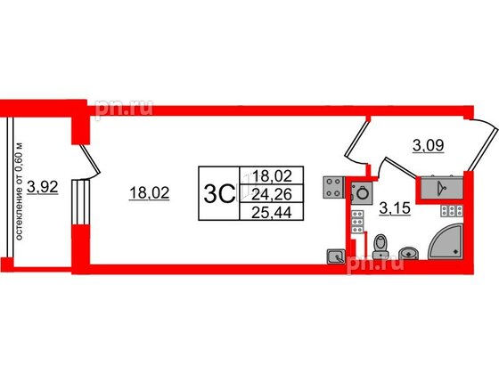 Квартира в ЖК 'Univer City', студия, 24.26 м², 4 этаж