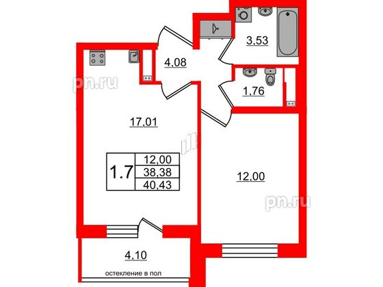 Квартира в ЖК 'Univer City', 1 комнатная, 38.38 м², 2 этаж