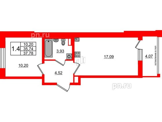 Квартира в ЖК Univer City, 1 комнатная, 35.74 м², 1 этаж