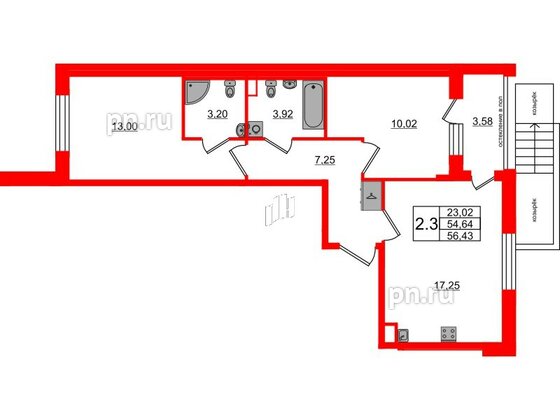 Квартира в ЖК Univer City, 2 комнатная, 54.64 м², 1 этаж