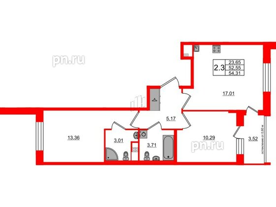 Квартира в ЖК Univer City, 2 комнатная, 52.55 м², 3 этаж