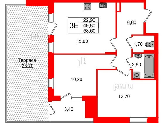 Квартира в ЖК Экография, 2 комнатная, 58.6 м², 1 этаж