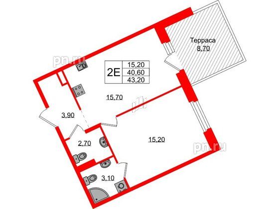 Квартира в ЖК Экография, 1 комнатная, 43.2 м², 1 этаж