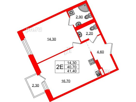 Квартира в ЖК Экография, 1 комнатная, 41.4 м², 3 этаж