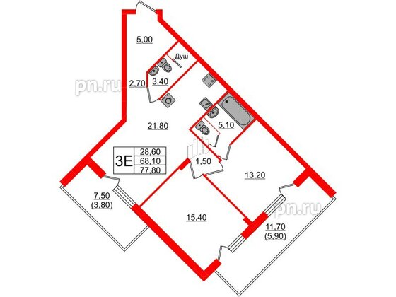 Квартира в Проект «RусскаЯ ЕвропА» ЖК «Вдохновение», 2 комнатная, 77.8 м², 5 этаж