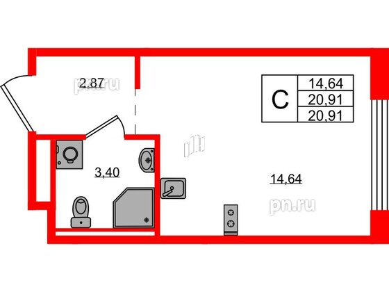 Квартира в ЖК GloraX Новоселье, студия, 20.91 м², 5 этаж