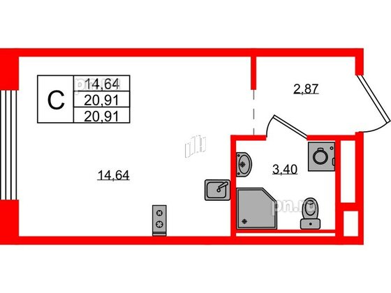 Квартира в ЖК GloraX Новоселье, студия, 20.91 м², 3 этаж