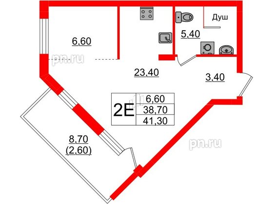 Квартира в Проект «RусскаЯ ЕвропА» ЖК «Вдохновение», 1 комнатная, 41.3 м², 7 этаж