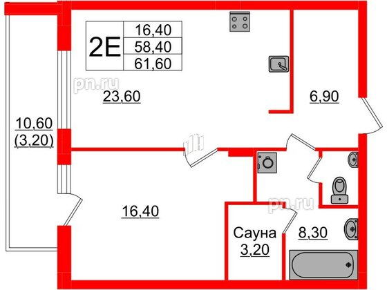 Квартира в Проект «RусскаЯ ЕвропА» ЖК «Вдохновение», 1 комнатная, 61.6 м², 5 этаж