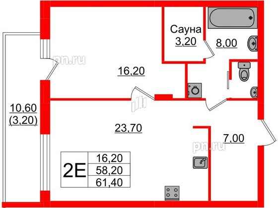 Квартира в Проект «RусскаЯ ЕвропА» ЖК «Вдохновение», 1 комнатная, 61.4 м², 4 этаж