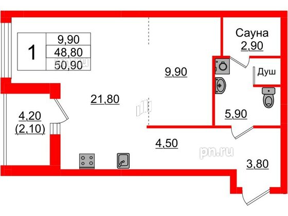 Квартира в Проект «RусскаЯ ЕвропА» ЖК «Вдохновение», 1 комнатная, 51 м², 6 этаж