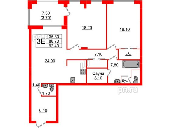 Квартира в Проект «RусскаЯ ЕвропА» ЖК «Вдохновение», 2 комнатная, 92.4 м², 2 этаж