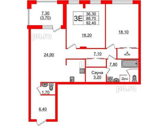 Квартира в Проект «RусскаЯ ЕвропА» ЖК «Вдохновение», 2 комнатная, 92.4 м², 3 этаж