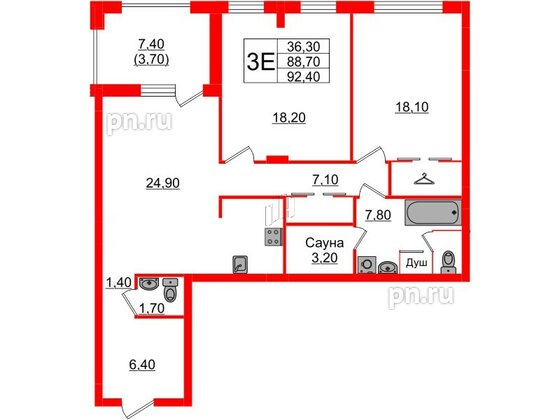 Квартира в Проект «RусскаЯ ЕвропА» ЖК «Вдохновение», 2 комнатная, 92.4 м², 8 этаж